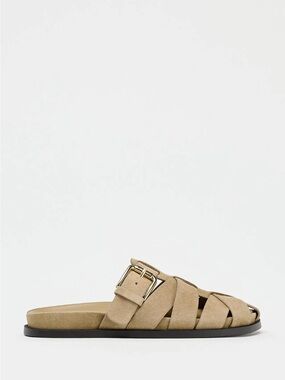 Zara Beige Suede Slide Sandals with Buckle